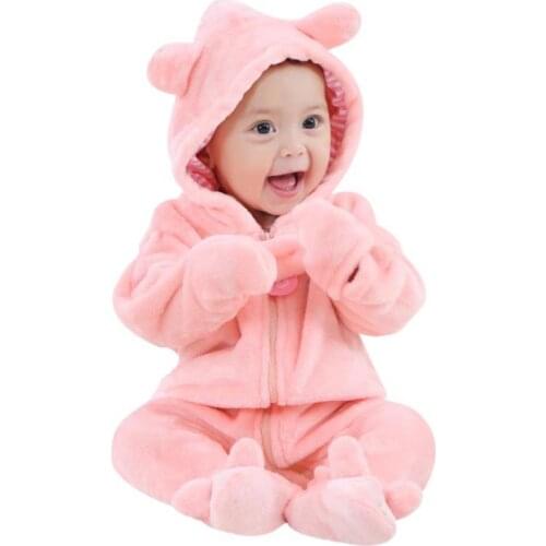 Baby Bear Pattern Romper Autumn Winter Warm Fleece Hoodies Jumpsuit Baby Boys Girls Romper