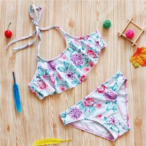 2021 Childrens Ruffle Tropical Rainforest Split Flower Swimsuit Female Swimsuit