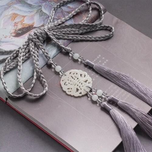 Ancient Style Han Chinese Clothing Waist Skirt Braid round Neck Gown Waist Strap Ming Robe Belt Tassel Jade Pendant Waist