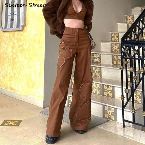 Streetwear Brown Straight Jeans Woman Vintage High Waisted Trousers Woman Bottom Summer Autumn Denim Jeans Female Boyfriend
