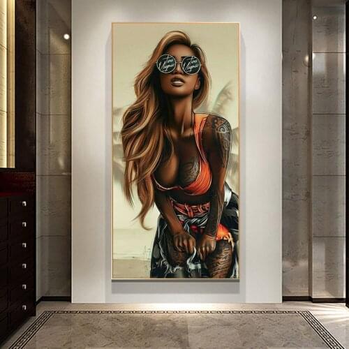 With Sunglasses Sexy Tattoo Girl Abstract Art Canvas Print Painting Fashion Modern Wall Picture Living Room Home Decor Poster