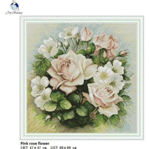Pink Rose flower Paintings Cross Stitch Printed Canvas DIY Hand Made Embroidery Sets for Needlework DMC Cotton Thread Crafts