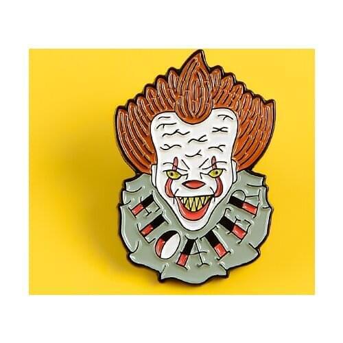 Clown horror movie enamel jewelry brooch messy hair yellow eyes yellow teeth shabby clothes FLOATER shirt lapel badge pin gift