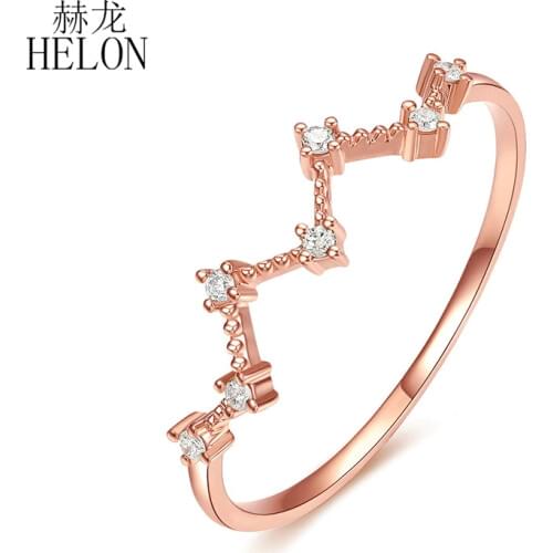 HELON Moissanite Ring Solid 14K Rose /Yellow/White Gold Round VVS/DEF Lab Grown Moissanite Diamond Fine Jewelry Engagement Ring