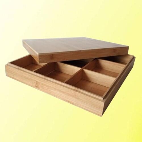 Natural Bamboo Wood Storage Box Square Candy Essential Oil Bottle Storage Organizer Tea Bag Storage Container with Nine Compart