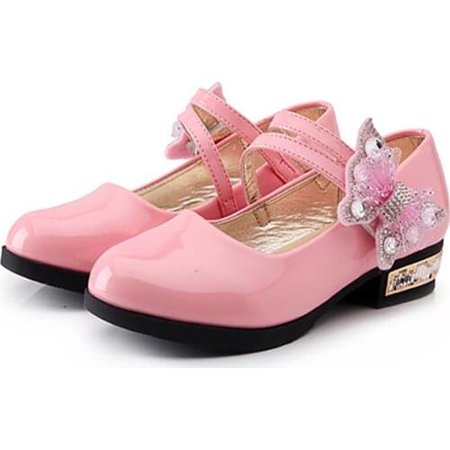 Red White Black Flower Children High Heels Princess Leather Shoes For Kids Girls School Performance Dance Party Wedding Shoes