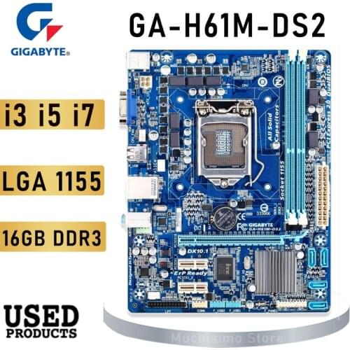 GIGABYTE GA-H61M-S1 Desktop Motherboard H61 Socket LGA 1155 i3i5i7 DDR3 16G uATX UEFI BIOS Original H61M-DS1 Refurbish Mainboard