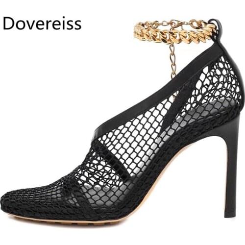 Dovereiss Fashion Womens Shoes summer Elegant Pure color Round toe Mesh Mature Sandals 35-43