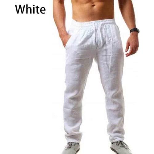 2021 Hot Mens Cotton Linen Pants Male Summer Breathable Solid Color Linen Trousers Casual Loose Sports Streetwear S-3XL