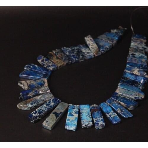 15.5 "strand Dark Blue Sea Sediment Jaspers Top Drilled Raw Slice Loose Beads,Emperor Stone Slab Pendant Necklace Jewelry Making