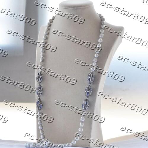 Z11376 36" 25mm Gray Baroque Freshwater Pearl Shuttle CZ Necklace