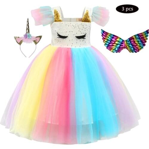 Unicorn Dress For Girl Summer Carnival Costume Party Girls Dresses New Year Birthday Gift Princess Clothes Toddler Kids Dresses