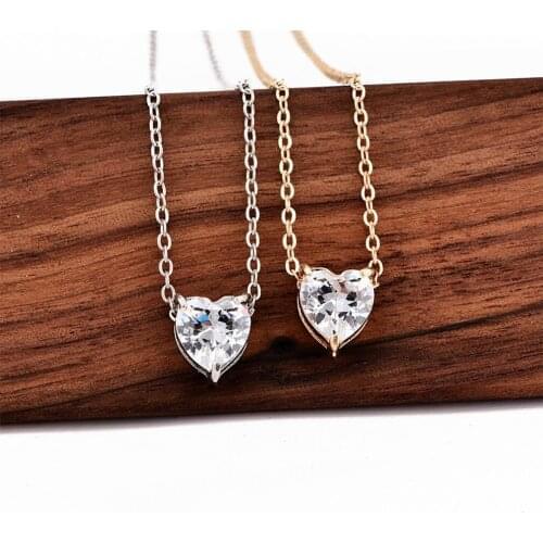 Valentine Day Gift Sterling Silver Jewelry Shiny Zircon Love Heart Shape Pendant Necklace For Women Gift collares Dropshipping