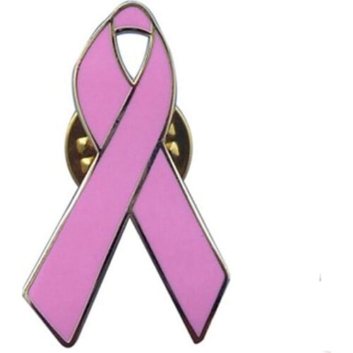 Custom Anti-Cancer Pink Ribbon Badge Hot Sale Metal Badge Back Butterfly Buckle Plating