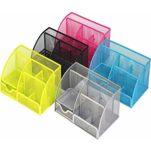Mesh Desktop Organizer Metal Pen Pencil Holder File Paper Book Letter Magazine Tray 6 Compartments Stationery Holder Organizer