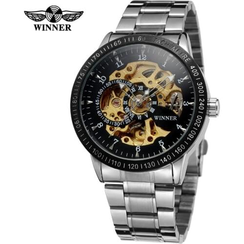 T-WINNER Mens Fashion Designer Automatic Movement Skeleton Charming Montre Wrist Watch With Stainless Steel Band WRG8031M4