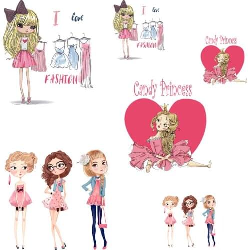 Thermal Lovely Girls Patch Heat Transfer Stripe Patches Beautiful Girl Iron on Transfers For Clothing Stickers for Clothes Decor