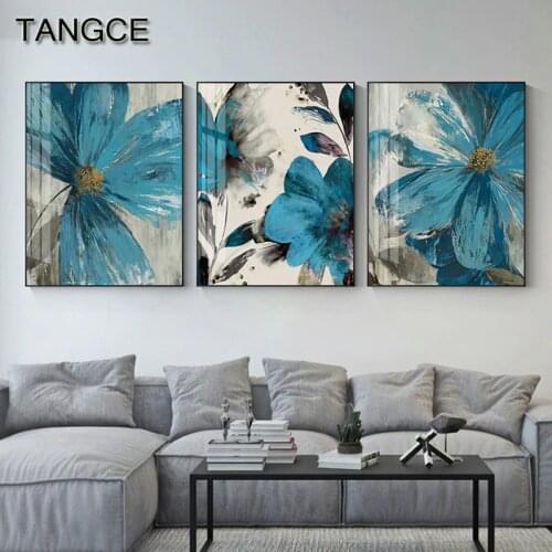 Nordic Scandinavian Posters Abstract Blue Flower Canvas Painting Big Poster for Living Room Bedroom Decoration Wall Art Picture