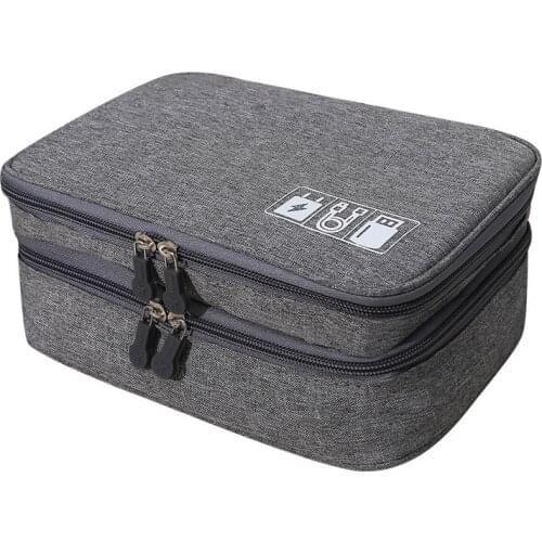 Waterproof Cation Fabric Electronic Accessories Organizer Bag Double Layer Big Digital Bag for Cables Earphone Travel Accessory