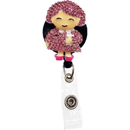 Hot Sale Cute Nurse Rhinestone Retractable Id Badge Holder Reel