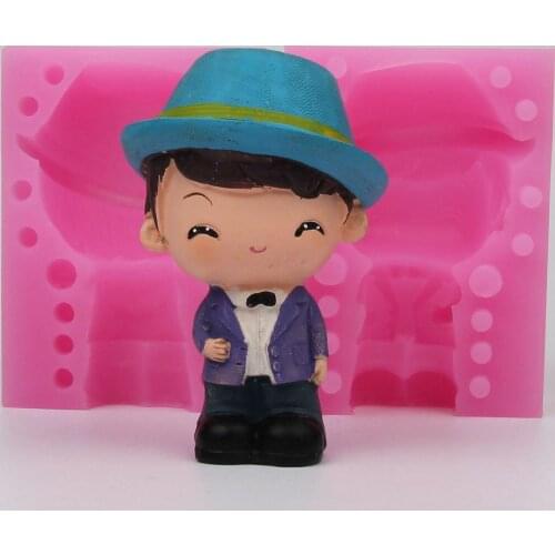 WD012 High quality Silicone mold boy with hat shape handmade Resin clay plaster decoration mould diy fondant cake tools