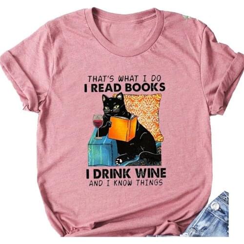 Women T-Shirt THATS WHAT I DO I READ BOOKS Funny Black Cat Creative Printing Short-Sleeved T-Shirt Summer Cotton Casual Tops