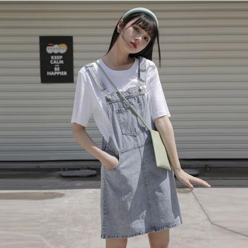 Student Denim Overalls Dress Summer Short Suspender Skirt Women New Cowboy Skirt Fashion Shoulder Belt Skirt Korean Braces Dress
