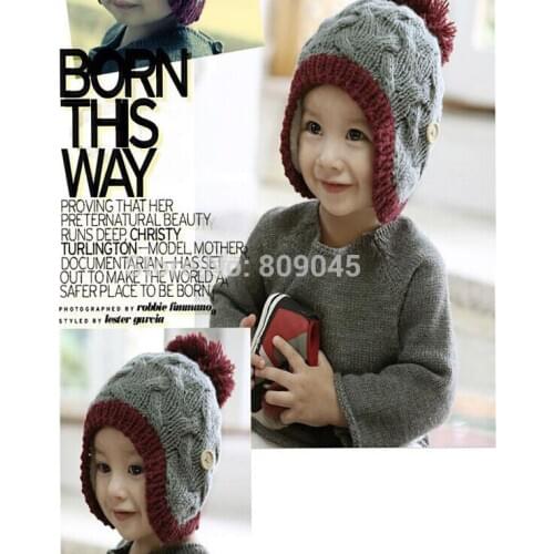 Winter warm knitted hats for boy/girl/kits hats infants caps for chilldren Ear protection five-pointed star cap 1pcs/lots MC01