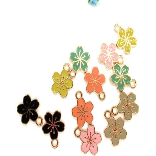 20pcs Colorful Cherry Blossoms Enamel Charms Metal Five Petals Flower Pendants Dangle For Earrings DIY Jewelry Accessories