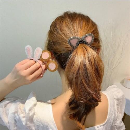 2020 Korea cartoon cute cat ear hair ring rabbit hair rope girl woman head rope rubber band hair ring