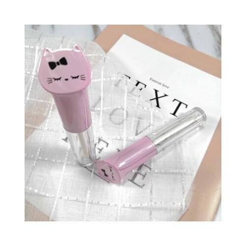 5ml Pink Cat Shape Empty Clear Lip Gloss Tube With Wand Beveled Empty Lipstick Tube Cosmetic Packaging Containers