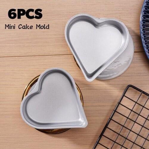 6Pcs Heart Shaped Cake Pan Non Stick Mini Egg Tart Mold Baking Pan Chiffon Cake Cookie Cupcake Mould Muffin Baking Cup Bakeware