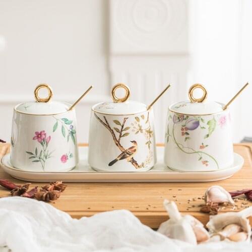 Seasoning Jar Set Kitchen Supplies Household Seasoning Bottle Seasoning Bottles with Lid Ceramic Salt Shaker Chinese Retro