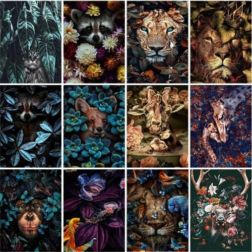 Full Square/Round Drill 5D DIY Animals Tiger Diamond Painting Flower Fox Diamond Embroidery Cross Stitch Christmas Decoration