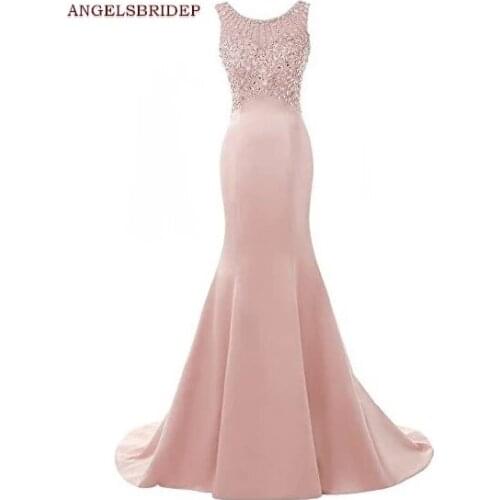 ANGELSBRIDEP Scoops Mermaid Prom Dresses Vestidos de festa Crystal Beaded Sparkly Court Train Formal Evening Party Gowns Hot