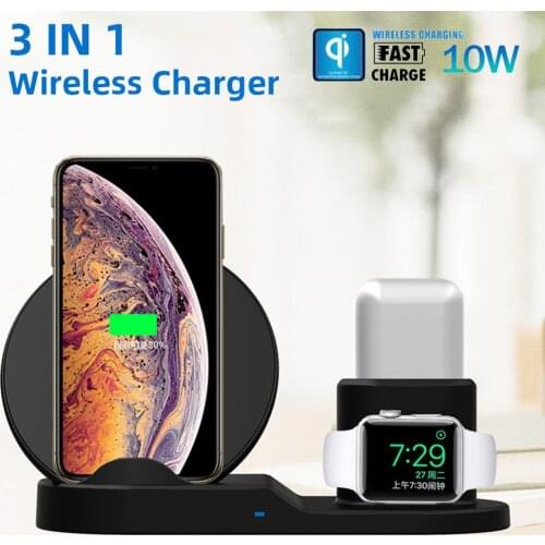 3 in 1 Fast Wireless Charging Dock Station For iPhone 11 Pro XR XS Max Fast Wireless Charger for Apple Watch 5-2 For AirPods Pro