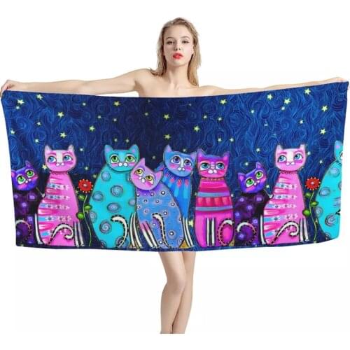 Upetstory Large Cat Print Bath Towel Thick Home Bathroom Hotel Shower Towel for Adults Kids Face Towel Beach Towels Toalla Playa
