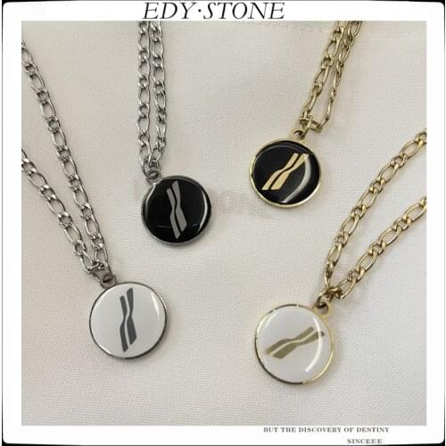 EDY 2021 New Hip Hop Punk WE11DONE LOGO Badge Smiley Titanium Steel Sweater Chain Necklace For Women Girl Men Party Jewelry