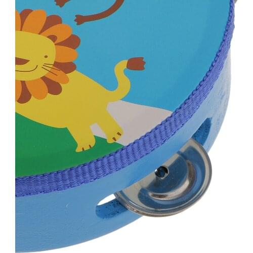 Wood Tambourine Mini Handbell for Kindergarten Party Birthday Accessory, 6inch, Forest Pattern