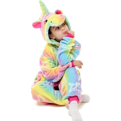 Toddler Baby Boy Girl Winter One Piece Flannel Unicorn Pajamas Children Kigurumi Pijamas Onesie Kids For 4 6 8 10 12 Years