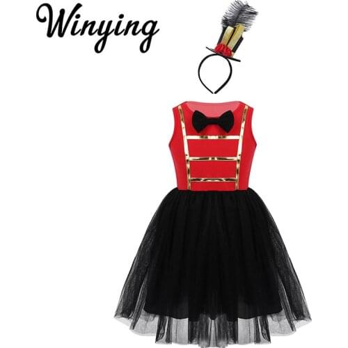 Kids Girls Sleeveless Bowtie Mesh Dress with Top Hat Headwear Christmas Halloween Cosplay Party Ringmaster Outfit Circus Costume