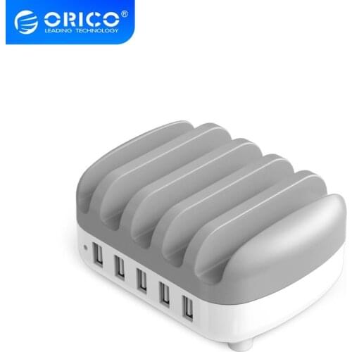 ORICO 5 Port USB Charger Station Dock with Phone Holder 5V2.4A*5 40W Max For Xiaomi Huawei iPhone and Tablet PC