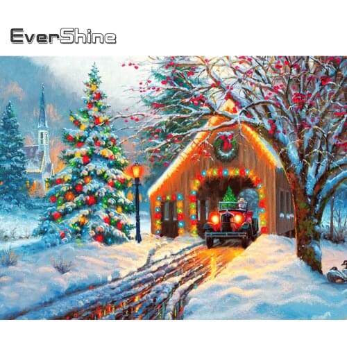Evershine Diamond Painting House Landscape New Arrival Diamond Embroidery Christmas Tree Cross Stitch Mosaic 5D DIY Home Decor