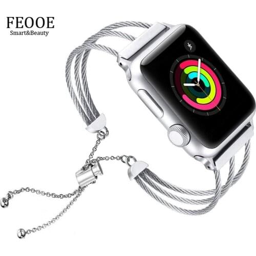 FEOOE Suitable for Applewatch Apple Watchband Stainless Steel Chain Hollow Bracelet Steel Wire Rope Watchband LXY