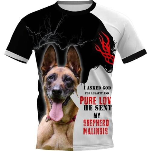 CLOOCL Mens T-shirt Animal Belgian Shepherd Malinois 3D Print Dog Black Lightning Tee Shirt Clothing Unisex Short Sleeve Tops