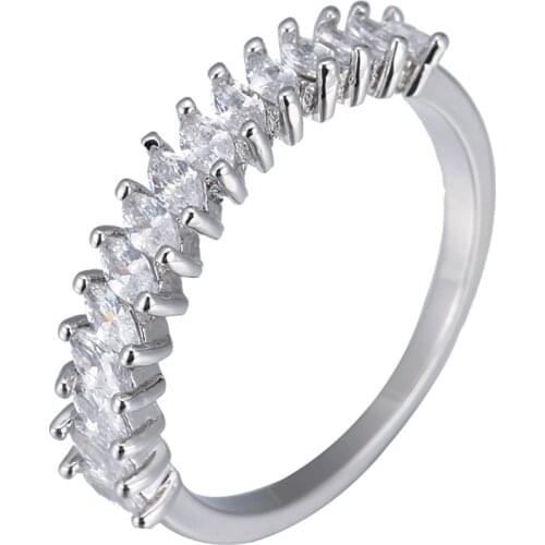 Women Rings Single Row Inlaid Zircon Silver Color Rings Simple Fashion Banquet Engagement Rings Give Girlfriend Birthday Gift