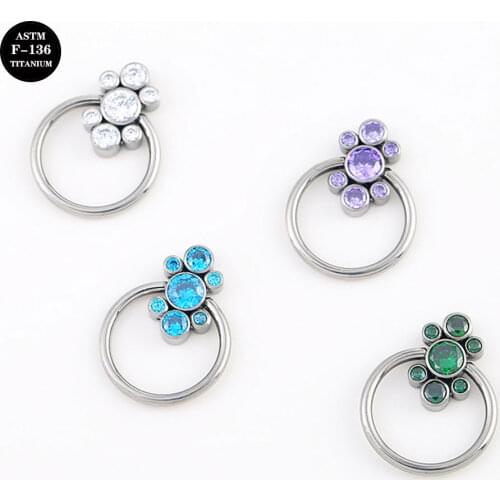 16G Implant Grade Titanium ASTM F136 Septum Captive Bead Ring Piercing Clicker Daith Nose Cubic Zircon Hoop Jewelry