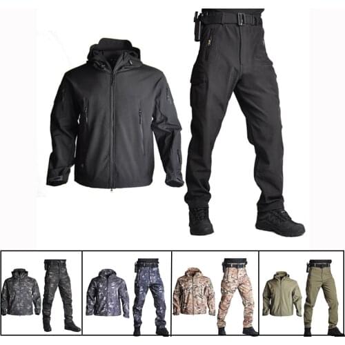 Tactical Army Jacket SoftShell Hunting Jacket + Pants Set Shark Skin Waterproof Airsoft Hunting Clothes Military Coat + Pants