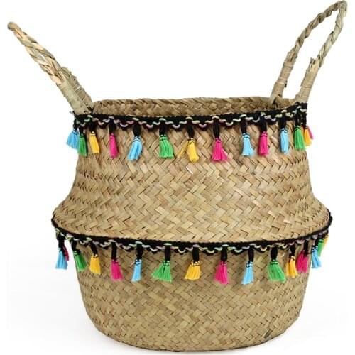 Seagrass Laundry Basket Natural Rattan Flower Basket Vase Planter Nursery Pot Belly Basket Straw Toys Organizer wicker basket