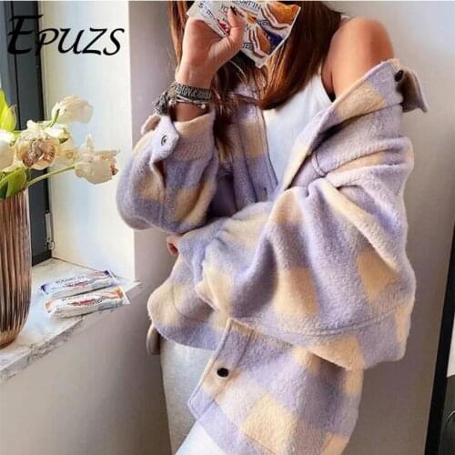 Za 2020 Women Fashion Slim Pocket Oversize Jacket Coat Vintage Plaid Warm Thick Warm Jacket Coat Famale Outerwear Chic Top